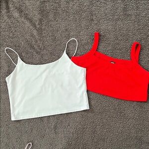 Set of 2 - ROMWE, White and SHEIN, Red Cropped Camisoles